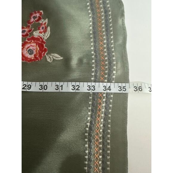 THML Melina Floral Embroidered Olive Dress Sz M Sleeveless Roses Boho Cottage - Picture 8 of 9